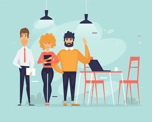 Teamwork, start-up, business, office life. Flat design vector illustration.