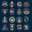VIntage space colorful emblems set