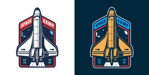 Canvas Print - Vintage spaceship launch colorful label