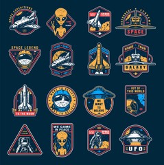 vintage space colorful emblems set