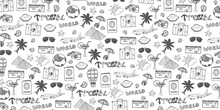 Travel Hand-draw Doodle Backround. Tourism And Summer Sketch With Travelling Elements. Vector Illustration