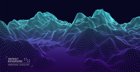 Wall Mural - wireframe landscape background. futuristic vector illustration.