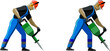 © Павел Руднев - Vector picture of a man working with jackhammer in 2 options- with outlines and without outline
