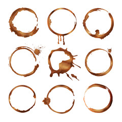 Sticker - Coffee cup rings. Dirty splashes and drops of tea or coffee vector circle shapes. Illustration of tea or coffee mug stain set