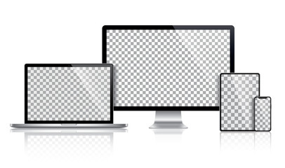 Wall Mural - Realistic set of Monitor, laptop, tablet, smartphone - Stock Vector.