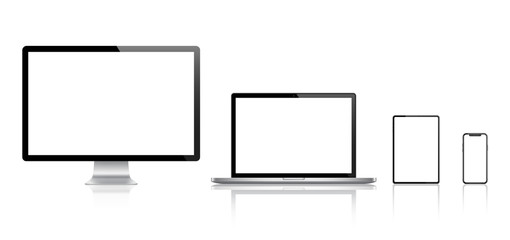 Wall Mural - realistic set of monitor, laptop, tablet, smartphone - stock vector.