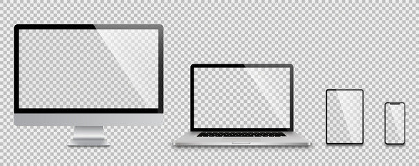 Wall Mural - realistic set of monitor, laptop, tablet, smartphone - stock vector.