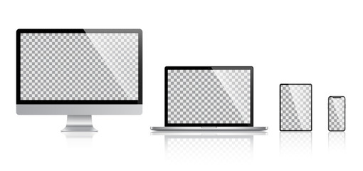 Wall Mural - realistic set of monitor, laptop, tablet, smartphone - stock vector.