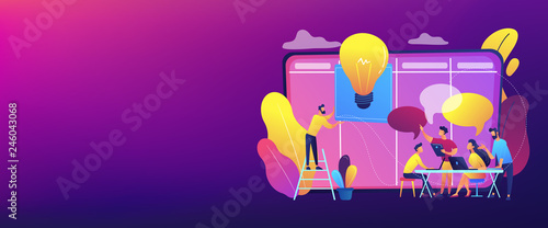 Fotografering Managers at workshop training manager skills and brainstorming at board