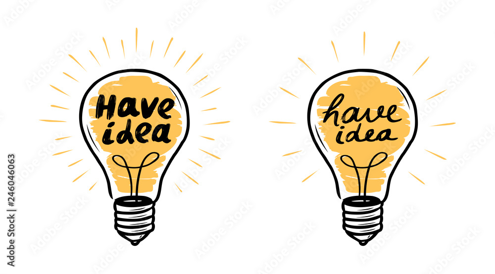 Light bulb. Have idea, lightbulb banner. Lettering vector illustration - obrazy, fototapety, plakaty 