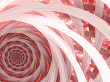 Red Fractal Spiral Background Image, Illustration - Infinite Repeating Spiral Pattern, Vortex Of Geometry. Recursive Symmetrical Patterns Compressed And Twisted Into A Central Focal Point. Abstract