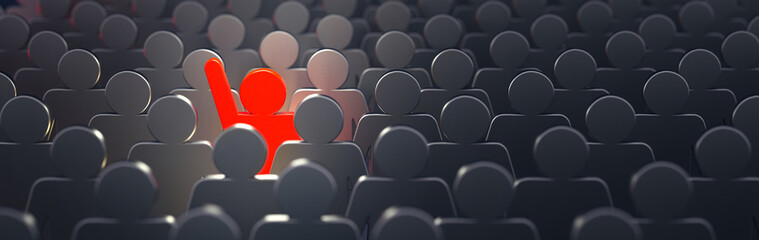stand out from the crowd and different creative idea concepts, man standing out of crowd - 3d render