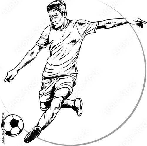 Vector illustration, sketch football or soccer player in action ...