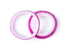 Sliced Red Onion Rings Isolated On White Background . Top View