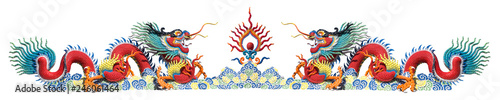 Twin colorful Chinese dragon on white background Fototapeta