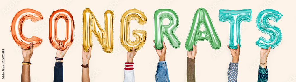 Colorful alphabet balloons forming the word congrats - obrazy, fototapety, plakaty 
