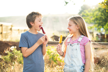 Kids eating ice popsicles