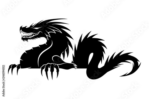 Fotografia  Sign of a black dragon on a white background.