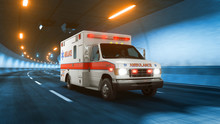 Ambulance Car Rides Through Tunnel Warm Yellow Light 3d Rendering