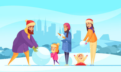 Wall Mural - Family Winter Active Holidays Illustration 