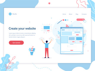 Wall Mural - create your own website. web banner design template. website builder concept. flat vector illustrati