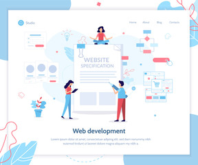 Wall Mural - landing page template. website specification banner. web development. flat vector illustration.