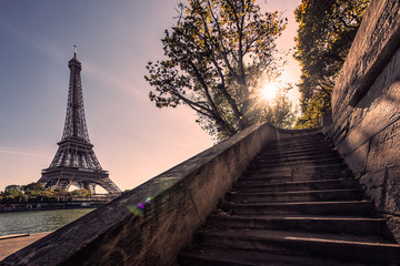 Poster - Eiffel tower viewed from the dock of Seine river in Paris