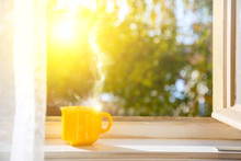 Good Morning! Cup On The Window With Sun