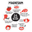 Magnesium. For your health. Funny infographic poster about magnesium healthy benefits. Vector.