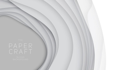 Wall Mural - vector 3d abstract background with paper cut shapes. white carving art. paper craft landscape with g