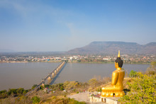 Buddha Statue Located On The Mountain In Pakse