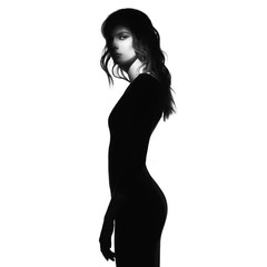 Wall Mural - Black and white fashion portrait of beautiful lady