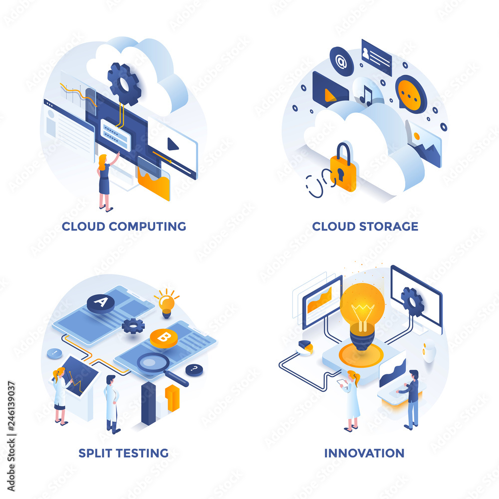 Modern Flat Isometric designed concept icons for Cloud Computing, Cloud ...