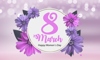 Wall Mural - Poster International Happy Women's Day 8 March Floral Greeting card Vector Illustration