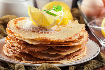 British pancakes with lemon and sugar