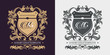 © vit_mar - Vintage leaf ornament on light and dark background. Luxurious golden pattern. Gold decorative floral frame and monogram initials. Vector heraldic templates.