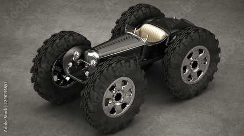 Fotomural Auto vintage steampunk, vecchia automobile del 1900 con ruote gigante come un mo