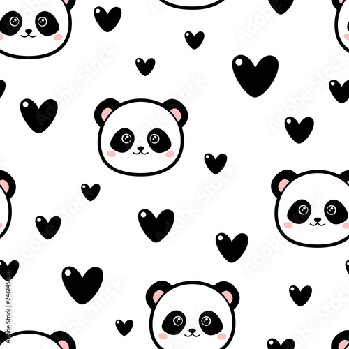 Photo Cute panda pattern with hearts