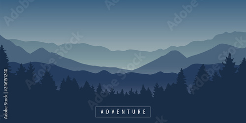 adventure mountain and forest landscape at night vector illustration EPS10