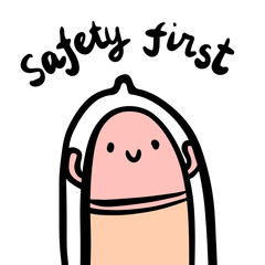 Wall Mural - Safety first hand drawn illustration with penis in condom