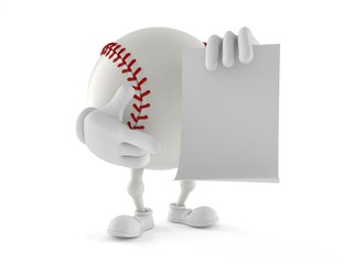 Poster - Baseball character holding blank sheet of paper behind white wall