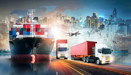 global business logistics import export background and container cargo freight ship transport concep