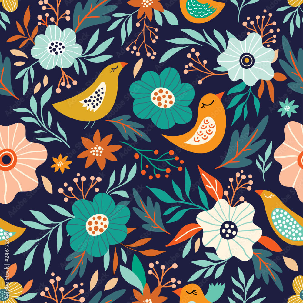 Spring time seamless pattern with floral design Stock Vector | Adobe Stock