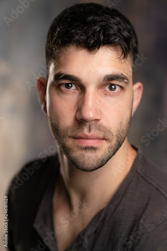 Handsome Caucasian White Male With Black Short Hair And