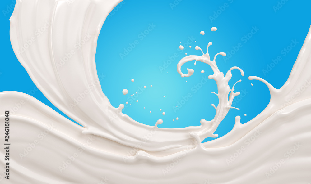 Abstract Background of Milk wave splash and swirl shape, 3d rendering. - obrazy, fototapety, plakaty 