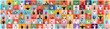 Leinwandbild Motiv The collage of faces of surprised people on colored backgrounds. Happy men and women smiling. Human emotions, facial expression concept. collage of different human facial expressions, emotions