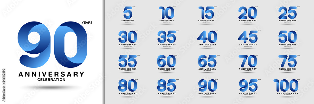 Set of anniversary logotype. Modern anniversary celebration icons. Design for company profile, booklet, leaflet, magazine, brochure, invitation or greeting card. - obrazy, fototapety, plakaty 