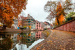 Traditional houses of Alsace over the river in the fall, Strasbourg, France