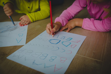 Wall Mural - kids learn to write letters, alphabet, do homework