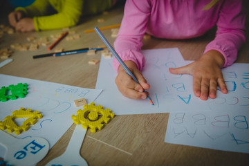Wall Mural - kids learn to write letters, alphabet, do homework